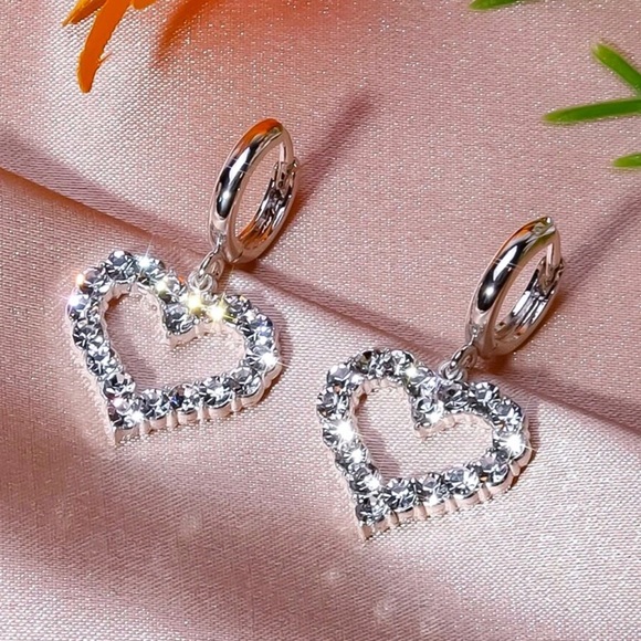 GlitzBlitz Boutique Jewelry - Any 3/$25! Silver Crystal Pave Heart Huggie Hoop Earrings